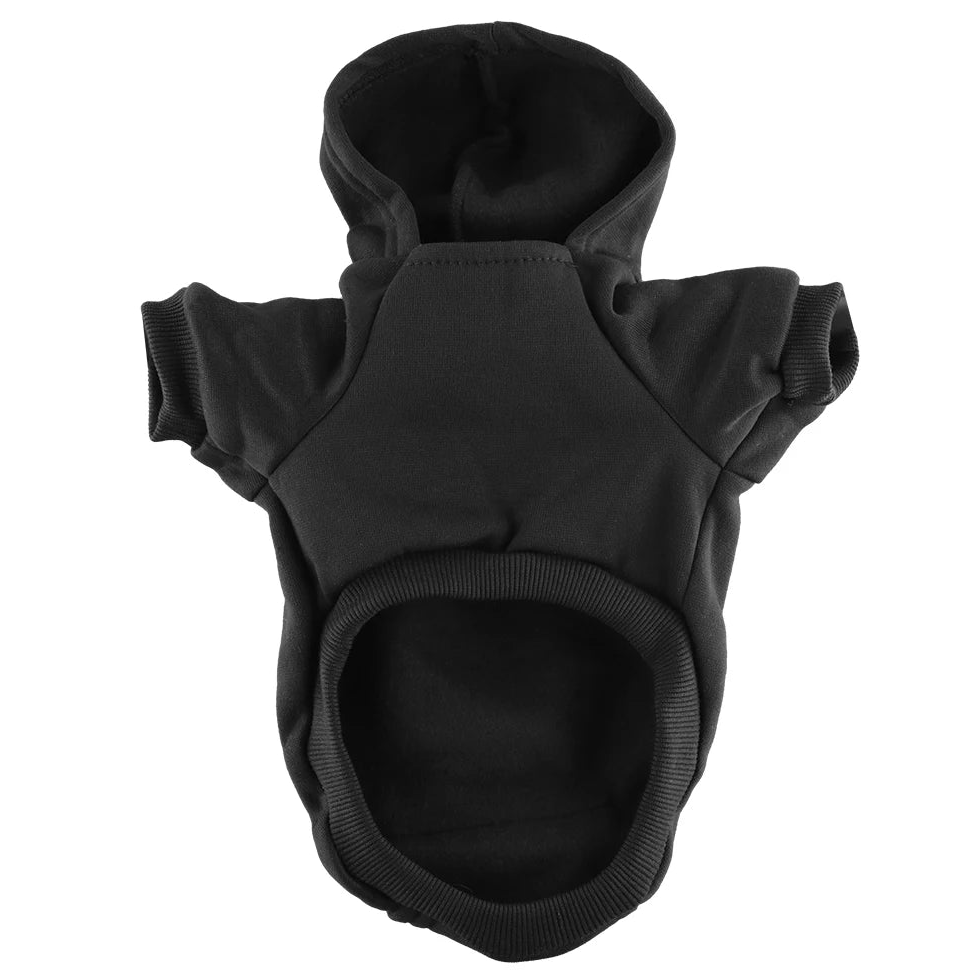 Black pet hoodie on a white background