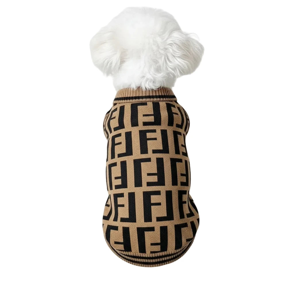 Dog sweater with black pattern on a white background