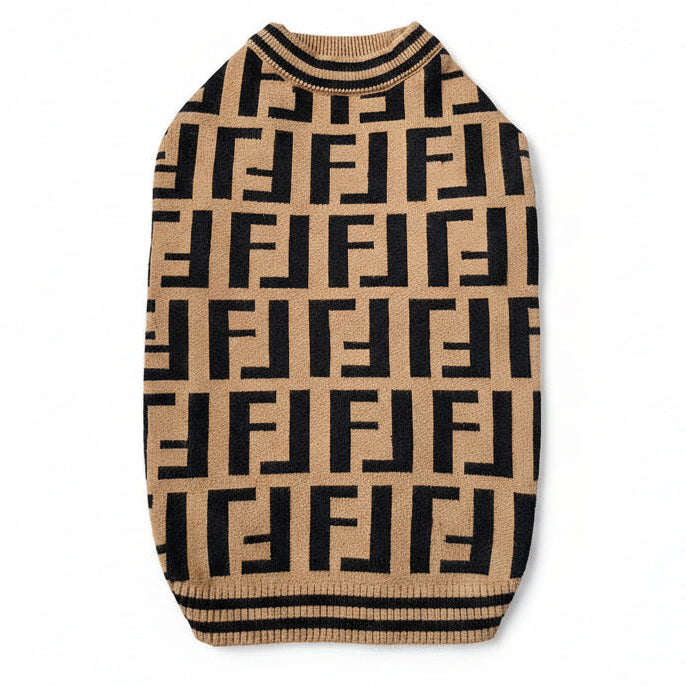 Dog sweater with black pattern on a white background