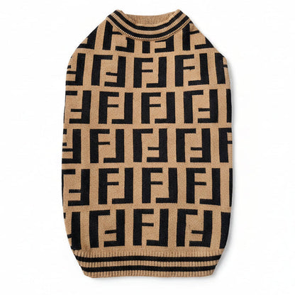 Dog sweater with black pattern on a white background