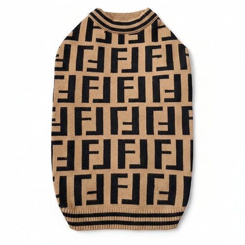Dog sweater with black pattern on a white background